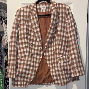 Nine West Women's Tan and White Checkered Blazer M